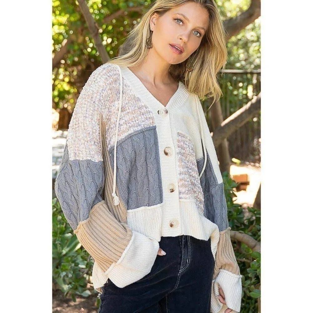Absolutely Famous Neutral Colorblock Cardigan Size M - Picture 4 of 11